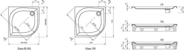 Душевой поддон Ravak Elipso-90 EX под плитку, акриловый 90х90 A227701310