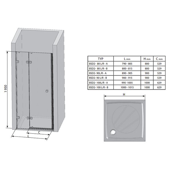 Душевая дверь Ravak Brilliant BSD2-100 A, правая, прозрачное стекло