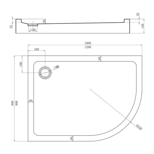 Душевой поддон Veconi Tezeo acrylic TZ-55L, 1200x800x150, акрил, белый