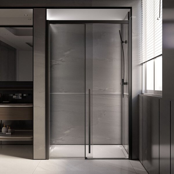 Душевая дверь Veconi Premium Trento PTD-30B, 1200х2000, черный матовый, стекло прозрачное, регулируемая ширина 1160-1190 мм