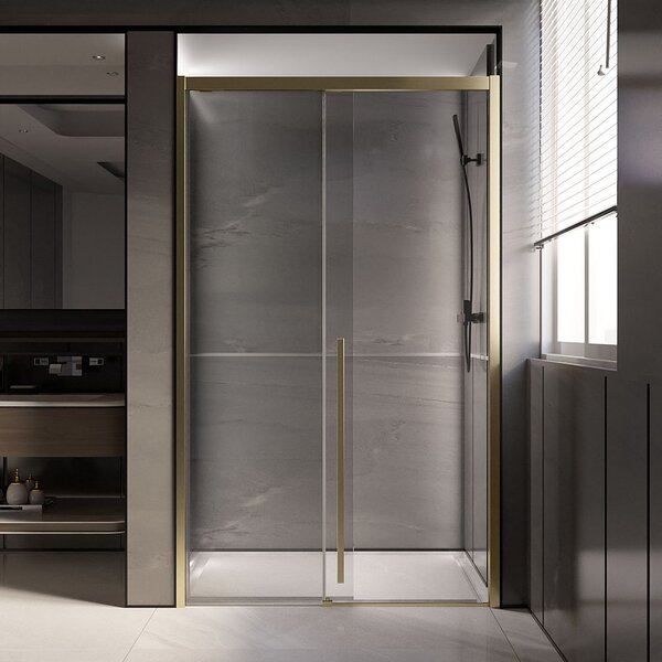 Душевая дверь Veconi Premium Trento PTD-30G, 1200х2000, золото BRUSH, стекло прозрачное, регулируемая ширина 1160-1190 мм
