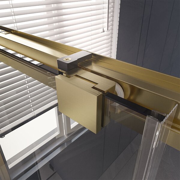 Душевая дверь Veconi Premium Trento PTD-30G, 1400х2000, золото BRUSH, стекло прозрачное, регулируемая ширина 1360-1390 мм