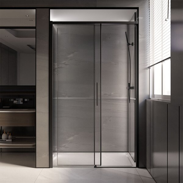 Душевая дверь Veconi Premium Trento PTD-40B, 1500х2000, черный матовый, стекло прозрачное, регулируемая ширина 1475-1490 мм