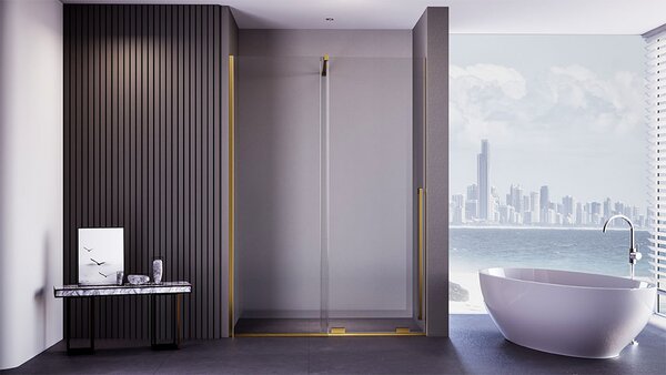 Душевая дверь Veconi Premium Trento PTDW-50G, 1000x2000, золото BRUSH, стекло прозрачное, регулируемая ширина 980-990 мм