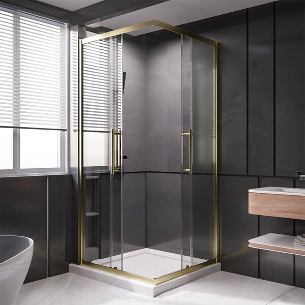 Душевой угол Veconi Premium Trento PTC-20G, 1000Х800x2000, брашированное золото, стекло прозрачное