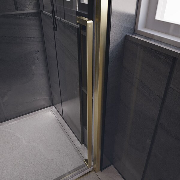 Душевой угол Veconi Premium Trento PTC-SP-30G, 1400х800x2000, брашированное золото, стекло прозрачное