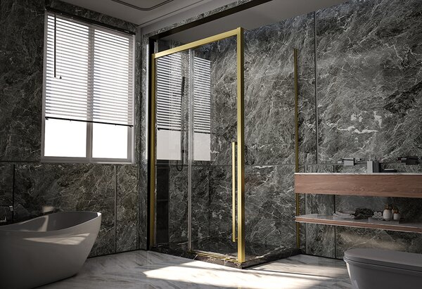 Душевой угол Veconi Premium Trento PTC-SP-30G, 1500х800x2000, брашированное золото, стекло прозрачное