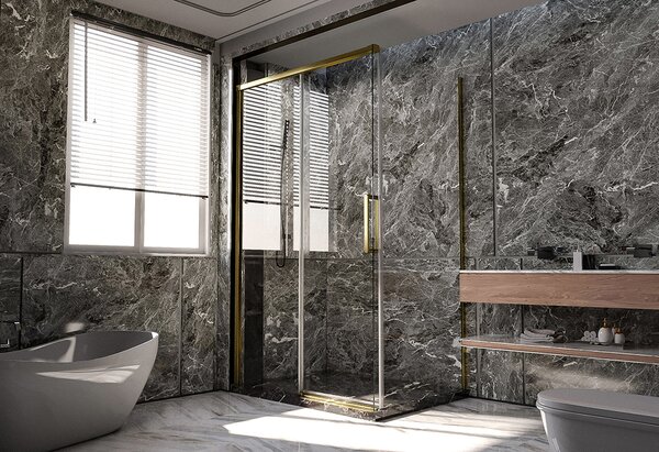 Душевой угол Veconi Premium Trento PTC-SP-40G, 1500х1000x2000, брашированное золото, стекло прозрачное