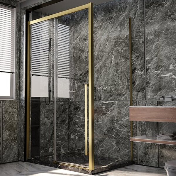 Душевой угол Veconi Premium Trento PTC-SP-30G, 1400х1000x2000, брашированное золото, стекло прозрачное