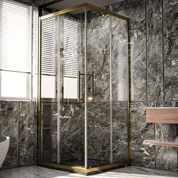 Душевой угол Veconi Premium Trento PTC-20G, 800Х800x2000, брашированное золото, стекло прозрачное