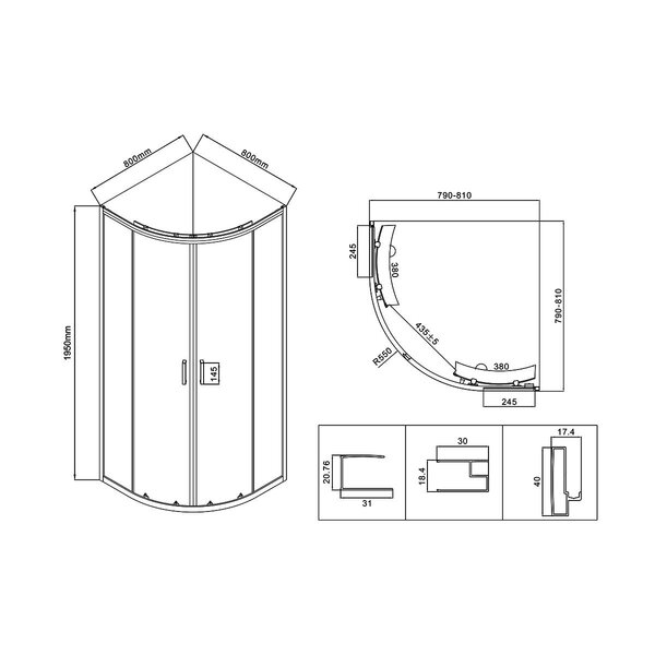 Душевой уголок Vincea City VSQ-5CT800MT, 800*800, хром, стекло текстурное