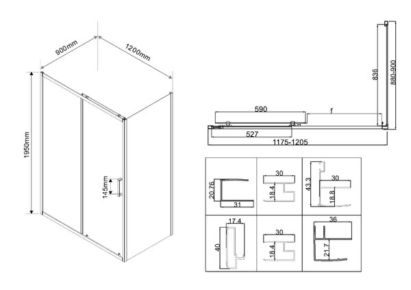Душевой уголок Vincea City VSR-5CT9012CL, 1200*900, хром, стекло прозрачное