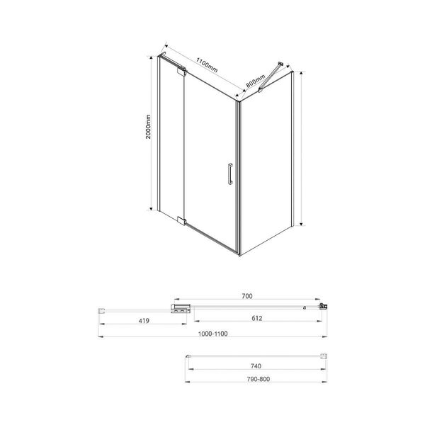 Душевой уголок Vincea Extra VSR-1E101180CLB, 1000/1100*800, черный, стекло прозрачное