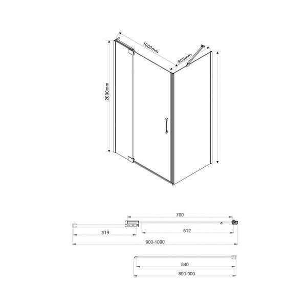 Душевой уголок Vincea Extra VSR-1E901090CLGM, 900/1000*900, вороненая сталь, стекло прозрачное