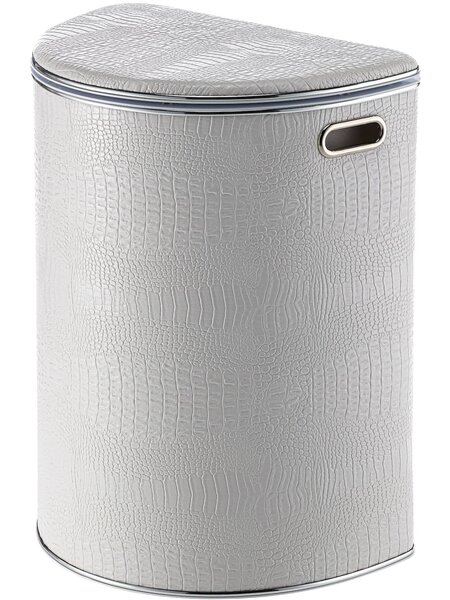 Корзина для белья Geralis KWH-O CROCO белая, кант хром, полукруглая