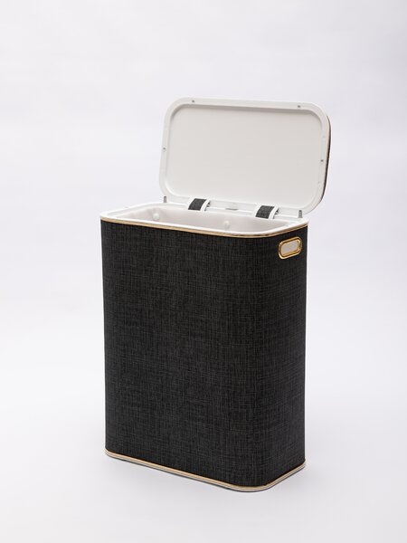 Корзина для белья Geralis Вamboo Gray BBG-B, цвет Темно-Серый, кант золото, стандартная