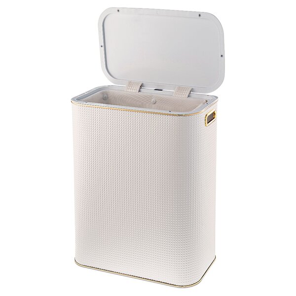 Корзина для белья Geralis NRWG-B Ромб белая, кант золото, стандартная