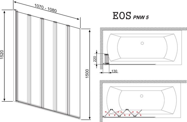 Шторка для ванны Radaway EOS PNW5 107х150, 1205501-101