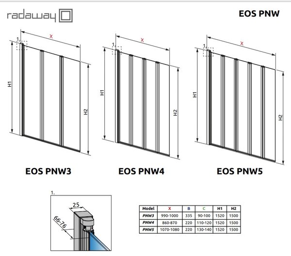 Шторка для ванны Radaway EOS PNW4 86х150, 1205401-101