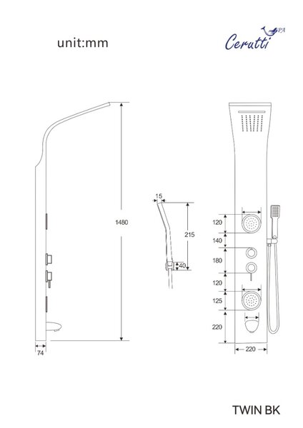 Панель TWIN BR душевая Ceruttispa CT9988