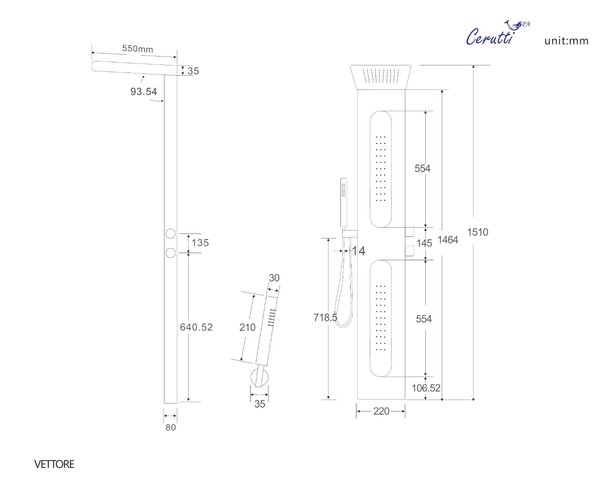Панель VETTORE B душевая Cerutti SPA CT8993