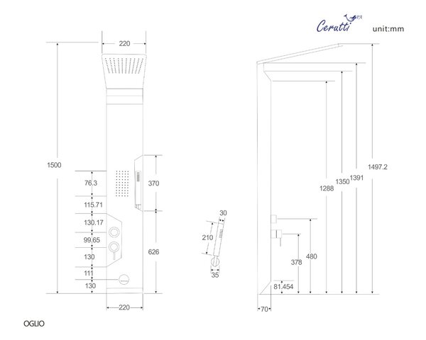 Панель OGLIO B душевая Cerutti SPA CT8987
