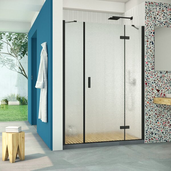 Душевая дверь Vegas Glass AFP-F Retta 130 02М 02 R профиль черный матовый, стекло шиншилла. Размер регулировки 127,5-131,5 см.