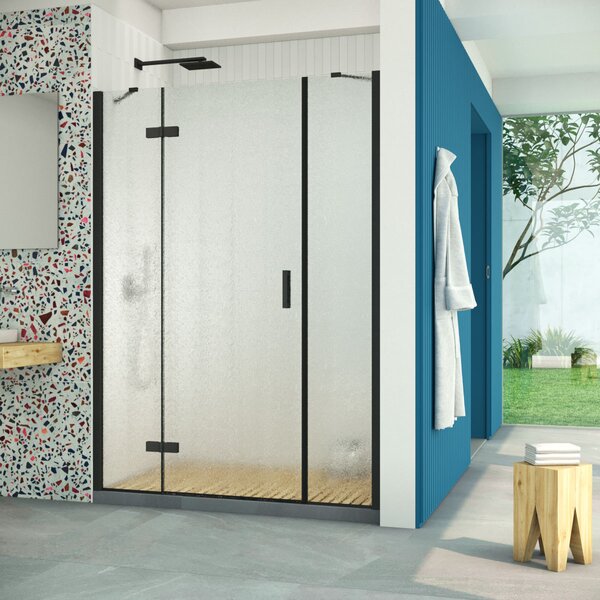 Душевая дверь Vegas Glass AFP-F Retta 140 02М 02 L профиль черный матовый, стекло шиншилла. Размер регулировки 137,5-141,5 см.