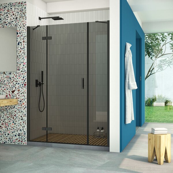 Душевая дверь Vegas Glass AFP-F Retta 150 02М 07 L профиль черный матовый, стекло графит. Размер регулировки 147,5-151,5 см.