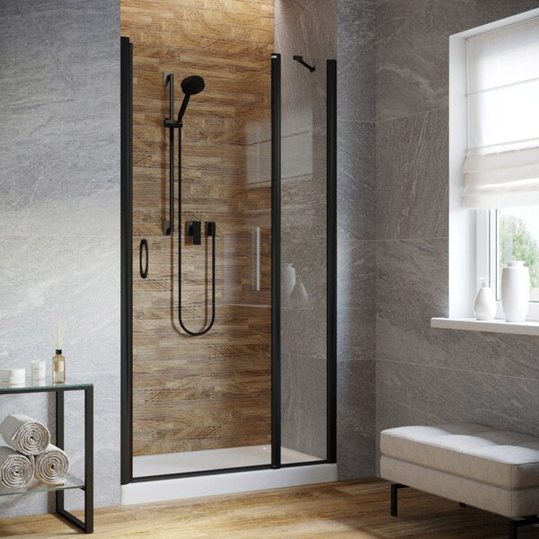 Душевая дверь Vegas Glass EP-F-1 LUX 145 02М 01 R профиль черный матовый, стекло прозрачное. Размер регулировки 144-147 см.