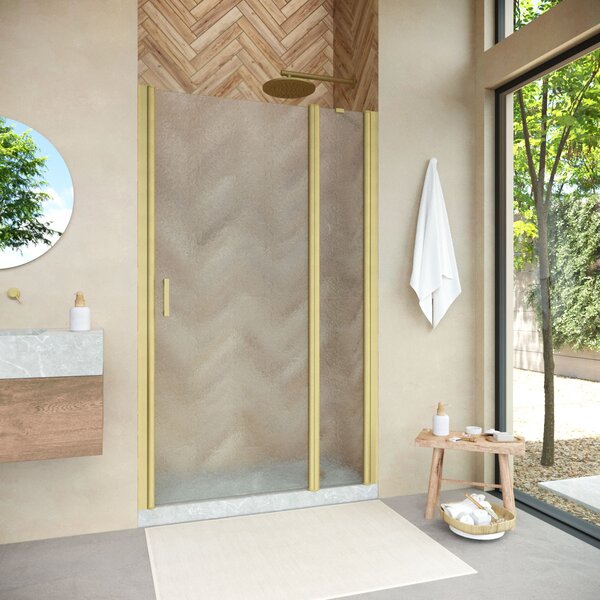 Душевая дверь Vegas Glass EP-F-1 NOVO 125 03 02 R профиль золото матовое, стекло шиншилла. Размер регулировки 123,5-128,5 см.