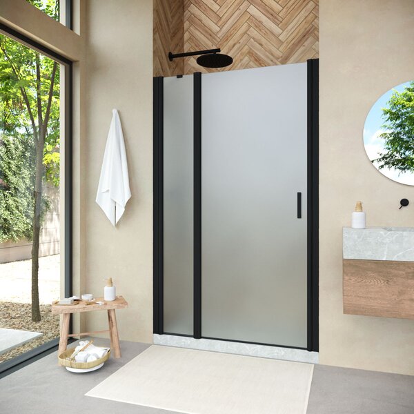 Душевая дверь Vegas Glass EP-F-1 NOVO 145 02М 10 L профиль черный матовый, стекло сатин. Размер регулировки 143,5-148,5 см.
