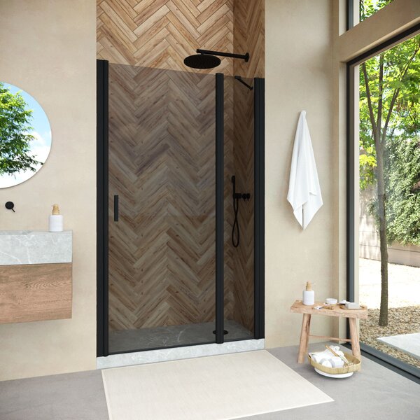 Душевая дверь Vegas Glass EP-F-1 NOVO h2000 150 02М 07 R профиль черный матовый, стекло графит. Размер регулировки 148,5-153,5 см.