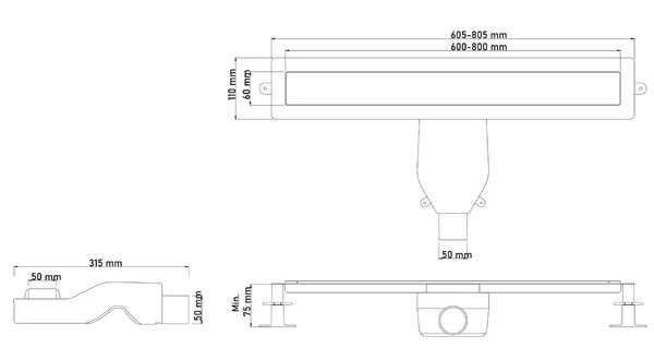 Душевой лоток Boheme Premium Linear 982-80-GM GUN METAL 80 см