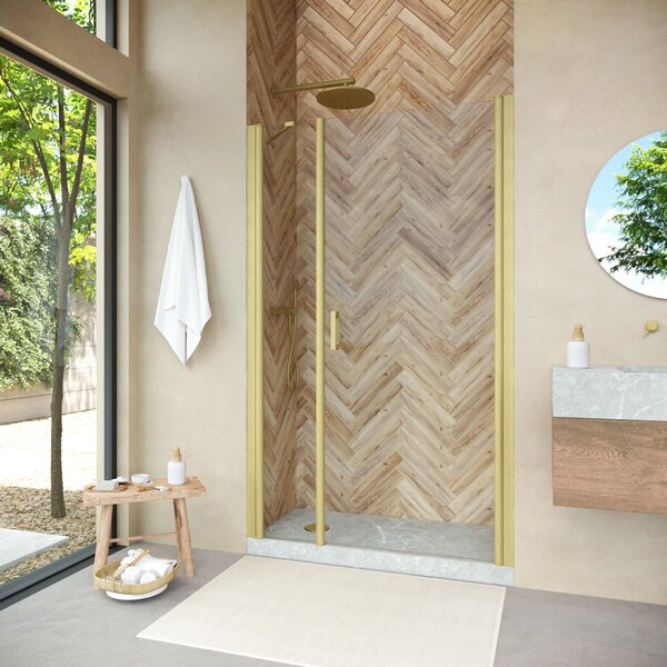 Душевая дверь Vegas Glass EP-F-2 NOVO h2000 185 03 crystalvision R профиль золото матовое, стекло crystalvision. Размер регулировки 182-187 см.