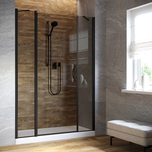 Душевая дверь Vegas Glass EP-2F LUX 140 02М 07 L профиль черный матовый, стекло графит. Размер регулировки 139-142 см.
