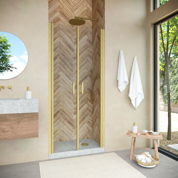 Душевая дверь Vegas Glass Е2Р NOVO 70 03 crystalvision профиль золото матовое, стекло crystalvision. Размер регулировки 67,5-72,5 см.
