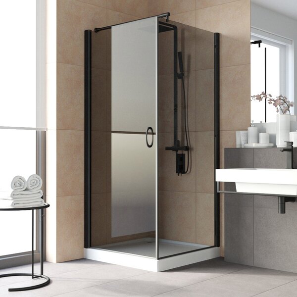 Душевой уголок Vegas Glass EP-Fis LUX 80*90 02М 07 L стекло графит, профиль черный, 80х90 см