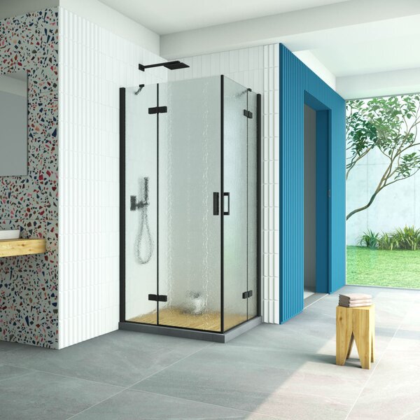 Душевой уголок Vegas Glass AFA-F Retta 100*80 02М 02 L стекло шиншилла, профиль черный, 100х80 см