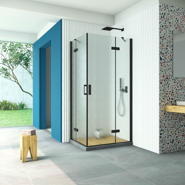 Душевой уголок Vegas Glass AFA-F Retta 100*90 02М 02 R стекло шиншилла, профиль черный, 100х90 см