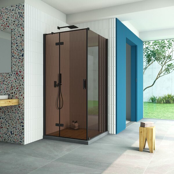 Душевой уголок Vegas Glass AFP-Fis Retta 80*120 02М 05 L стекло бронза, профиль черный, 80х120 см