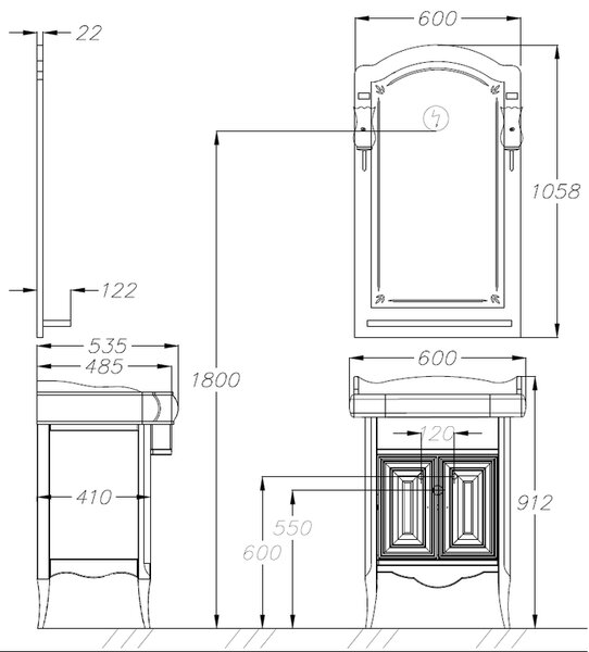 Тумба Opadiris Лоренцо 60, цвет белый матовый (под раковину CeraStyle Виктория 60)