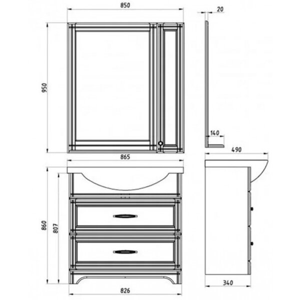 Зеркало со шкафчиком ASB-Woodline Берта 85x95 антикварный орех