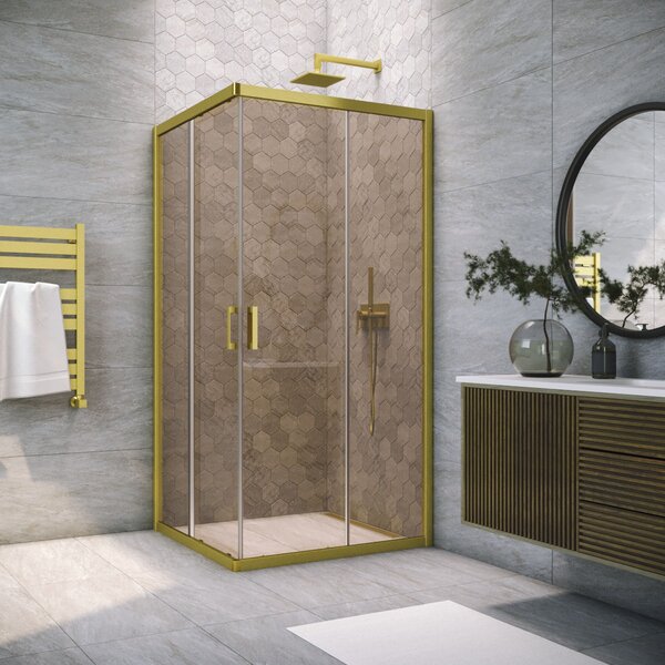 Душевой уголок Vegas Glass ZA NOVO h2000 100 03 05 стекло бронза, профиль золото матовое, 100х100 см