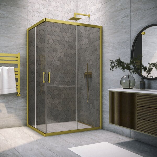 Душевой уголок Vegas Glass ZA-F NOVO h2000 110*90 03 07 стекло графит, профиль золото матовое, 110х90 см