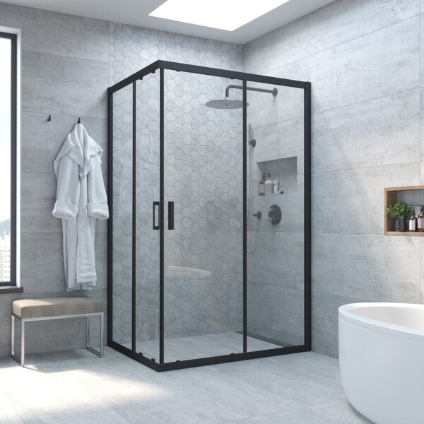 Душевой уголок Vegas Glass ZA-F NOVO h2000 120*85 02М 01 стекло прозрачное, профиль черный, 120х85 см