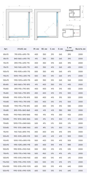 Душевой уголок Vegas Glass ZA-F Protec 100*80 02М 02 стекло шиншилла, профиль черный, 100х80 см