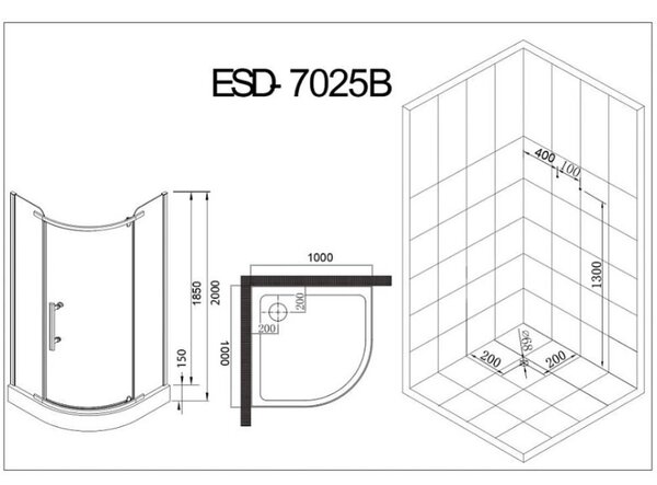 Душевой уголок с поддоном ESBANO ESUGD7025B 100х100