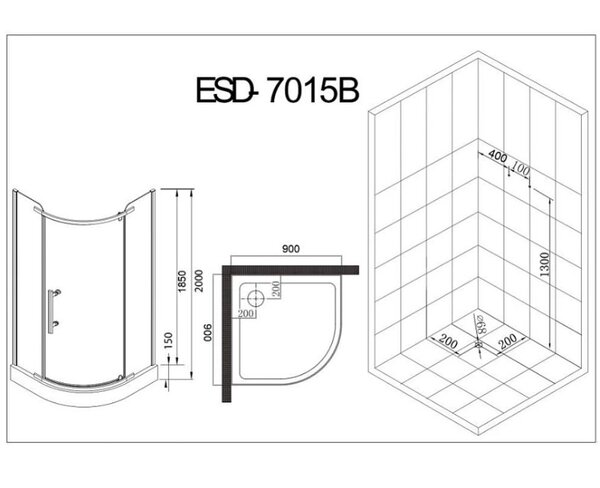 Душевой уголок с поддоном ESBANO ESUGD7015B 90х90