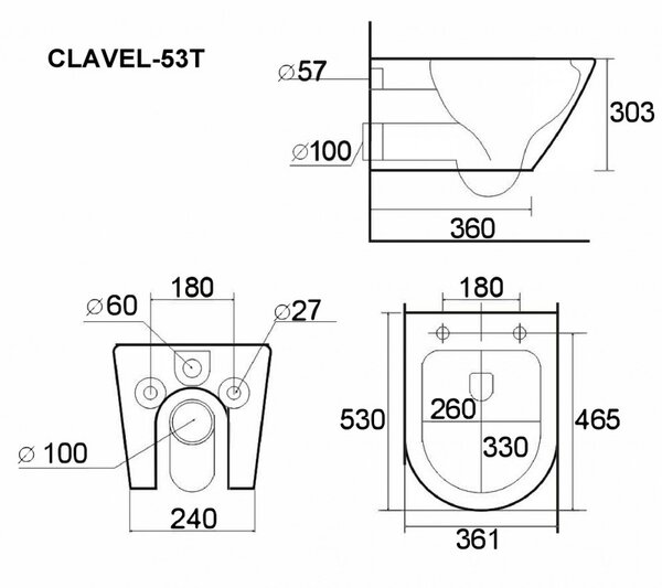 Подвесной унитаз ESBANO ESUPCLAV53TW белый